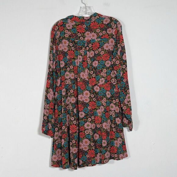 Natural Life Ansley Woven Tunic Shirt Dress Sz L Coral Floral Long Sleeve - Picture 7 of 13
